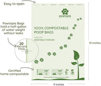Pawtria Certified Home Compostable Dog Poop Bags (120) + Paper Dispenser, Biodegradable Poop Bags, Cat Litter, Vegetable Starches, Leak proof Dog Waste Bags, Easy to Open, Extra Thick