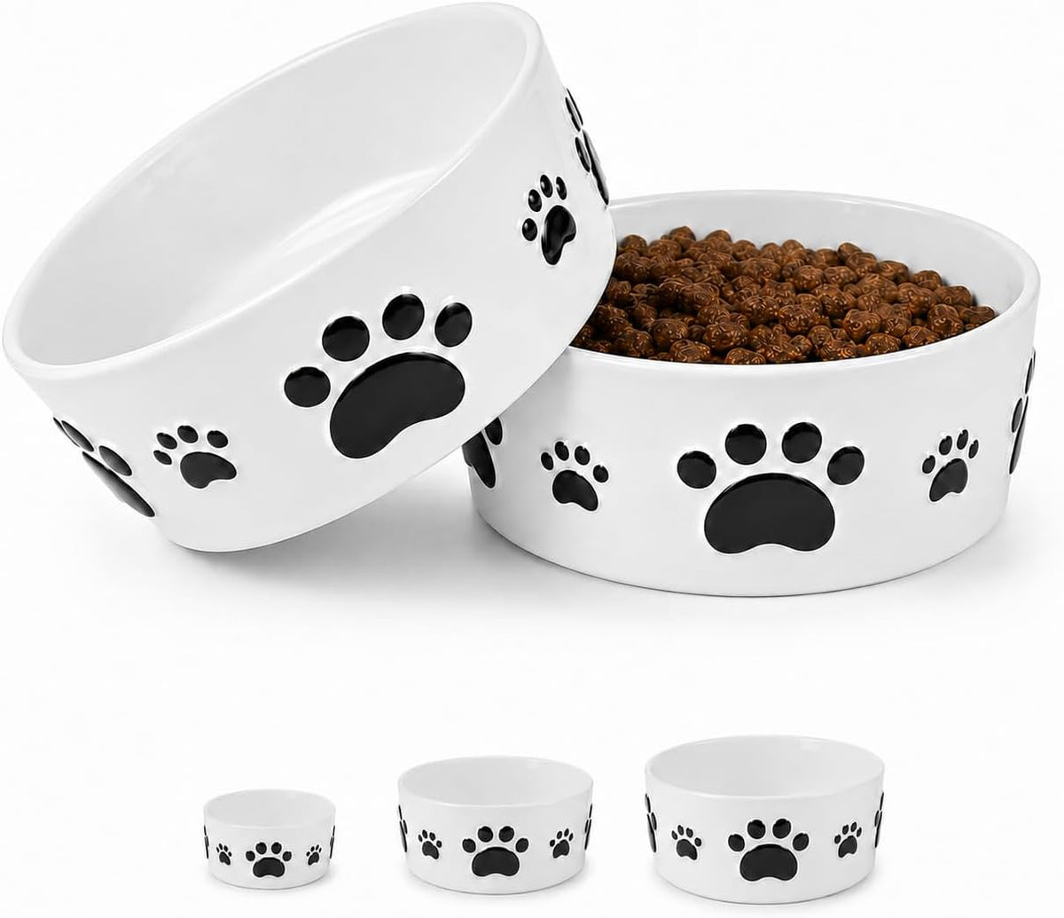 Ceramic Dog Bowls Set, 6.5''×2.5'', with Anti-Slip Rings - 7.5 in