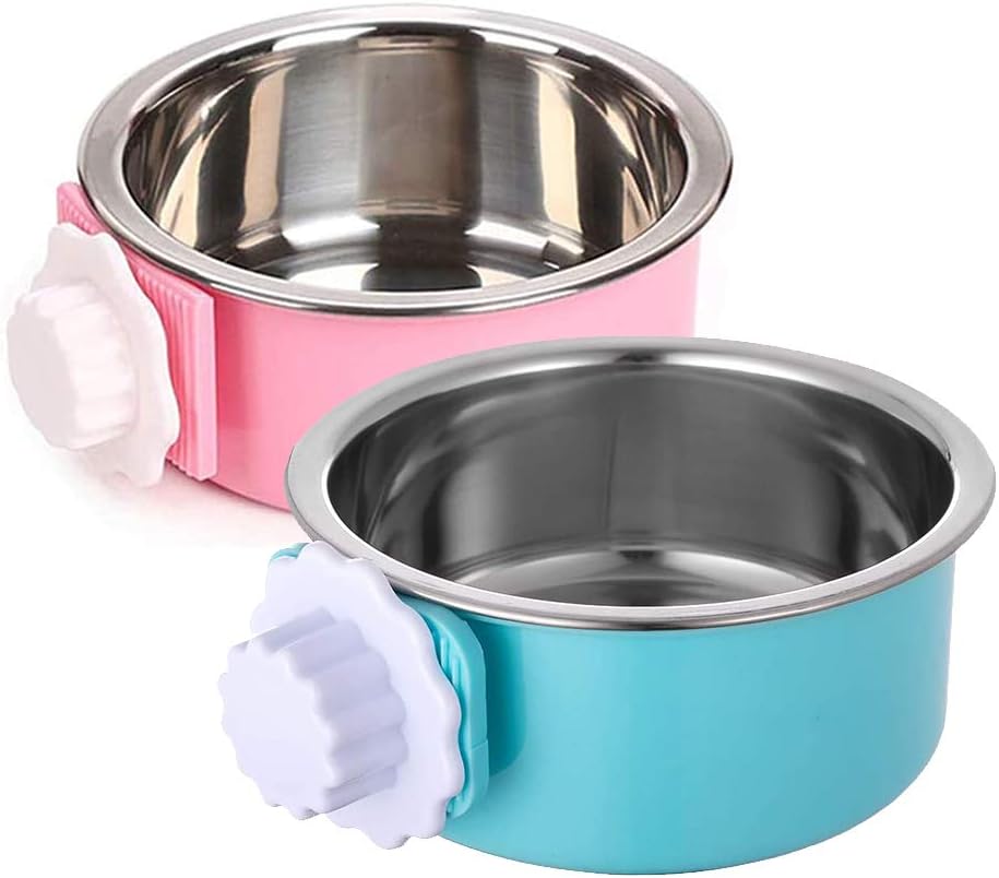Stainless Steel Removable Pet Food Bowl - (Round) Pink/Blue / 2