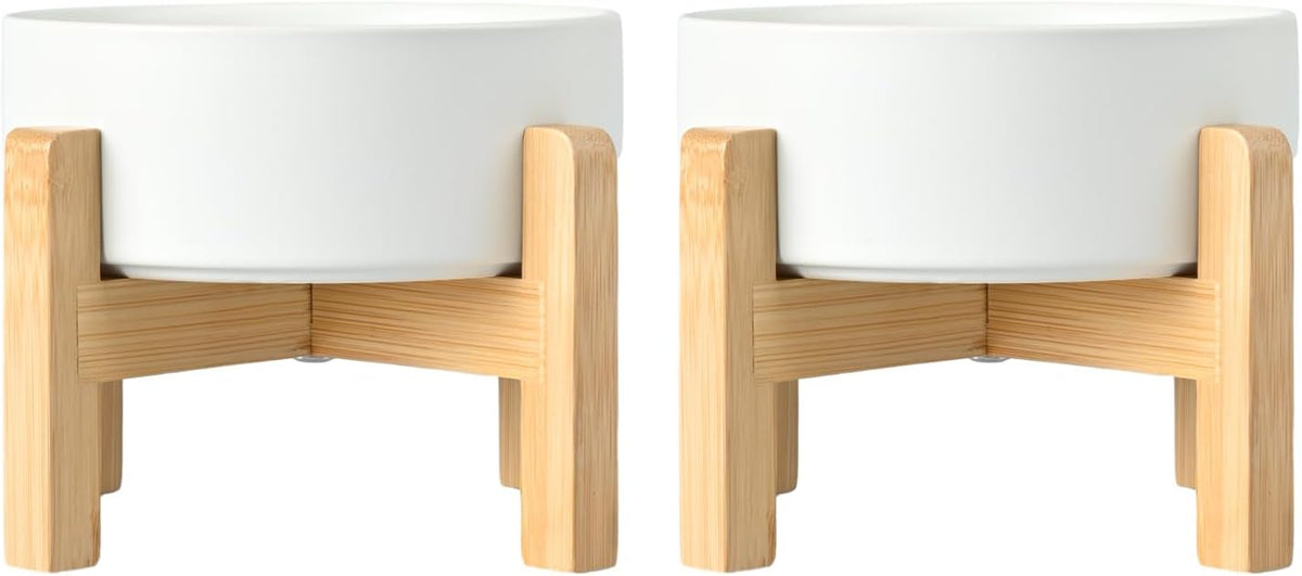SPUNKYJUNKY Ceramic Elevated Dog Bowls 2 Pack - Large - 7.6 CUPS*2 / White