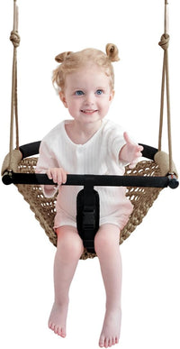 2 -in - 1 Toddler Swing. Swing Seat for kids Adjustable Ropes, for Kids Heavy Duty Rope Play - Light Brown
