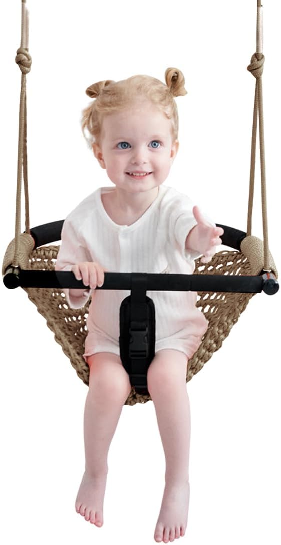 2 -in - 1 Toddler Swing. Swing Seat for kids Adjustable Ropes, for Kids Heavy Duty Rope Play - Light Brown
