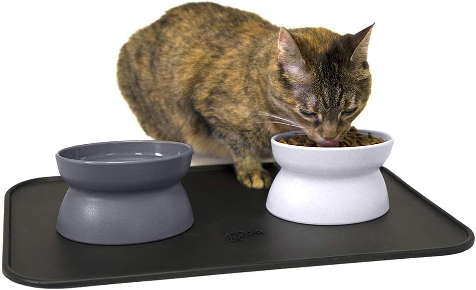 Kitty City Elevated Slow Feeder Cat Bowls - Gray/White / Small - Standard w/ Tray