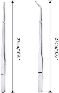 Feeding Tongs 2pcs Stainless Steel Aquarium Long Tweezers 27cm/10.6 inches Straight Curved Tweezers for Fish Tank Aquatic Plants Reptile Lizard Gecko Snake Spider Bird