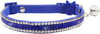 THAIN Basic Adjustable Cat Collar Bling Diamond Breakaway with Bell - Blue