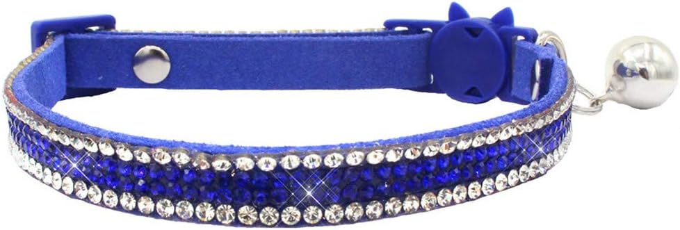 THAIN Basic Adjustable Cat Collar Bling Diamond Breakaway with Bell - Blue