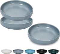 Ceramic Cat Bowls, Shallow Cat Dishes for Food and Water - Bluish grey-3pack
