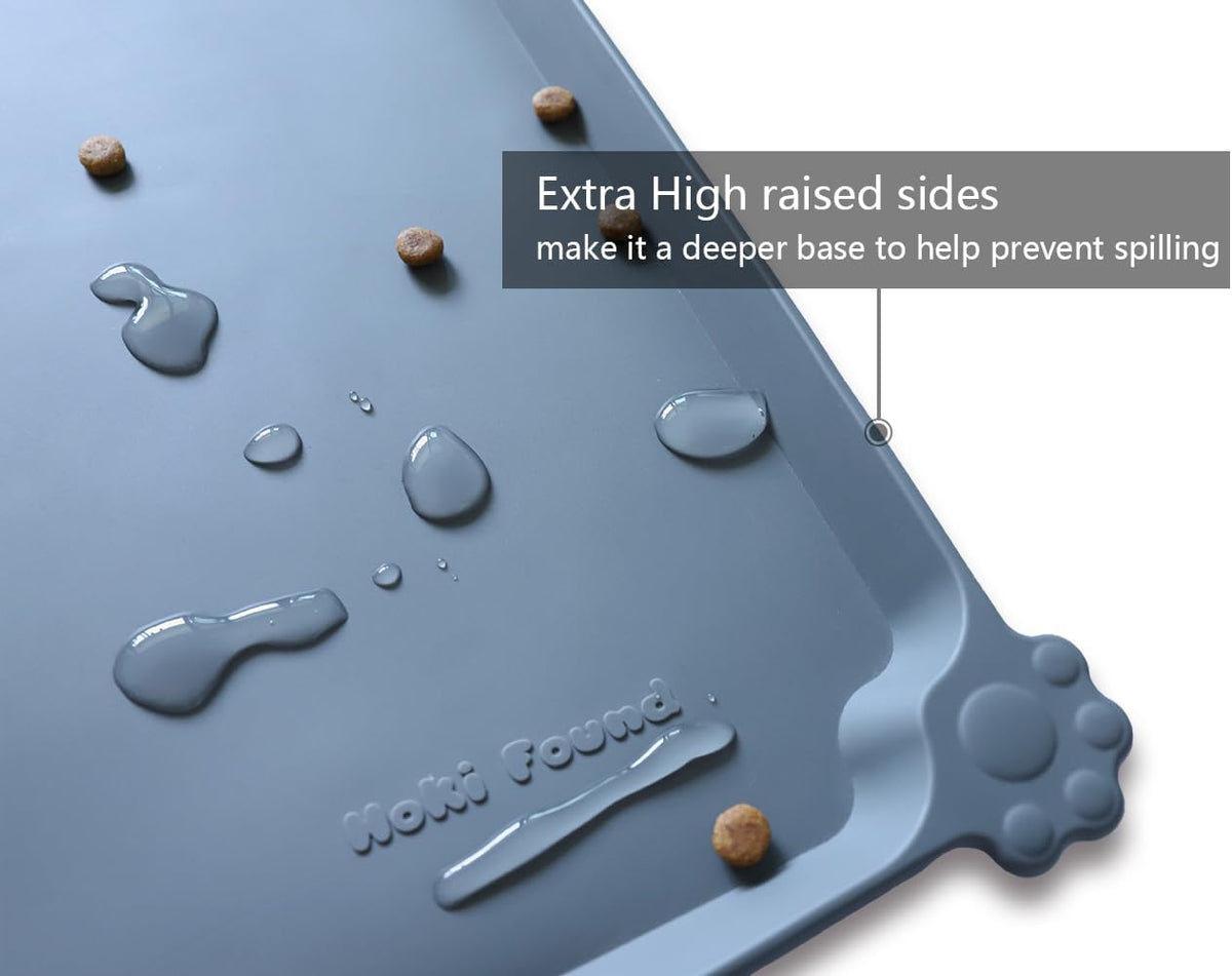 Hoki Found -Waterproof Pet Feeding Mats with High Lips - 19"L x 12"W / Gray - image 2