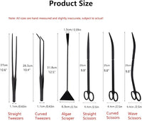 7-in-1 Aquascaping Tools Kit for Aquarium & Terrarium - Stainless Steel Long Tweezers, Curved Scissors, Algae Scraper, Feeding Tongs - Live Plant Trimming & Tank Cleaning Accessories