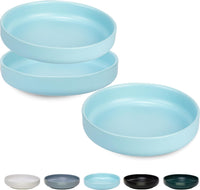 Ceramic Cat Bowls, Shallow Cat Dishes for Food and Water - Blue-3pack