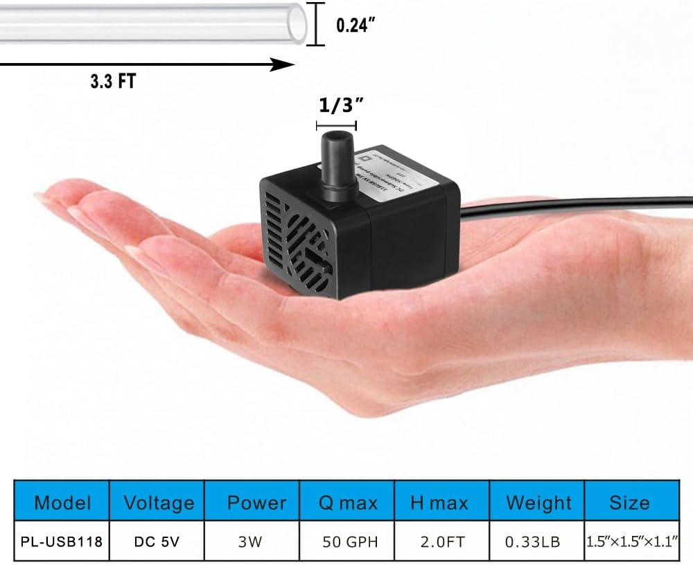 DC 5V USB Mini Submersible Water Pump with Tubing for Pet Fountain - image 4