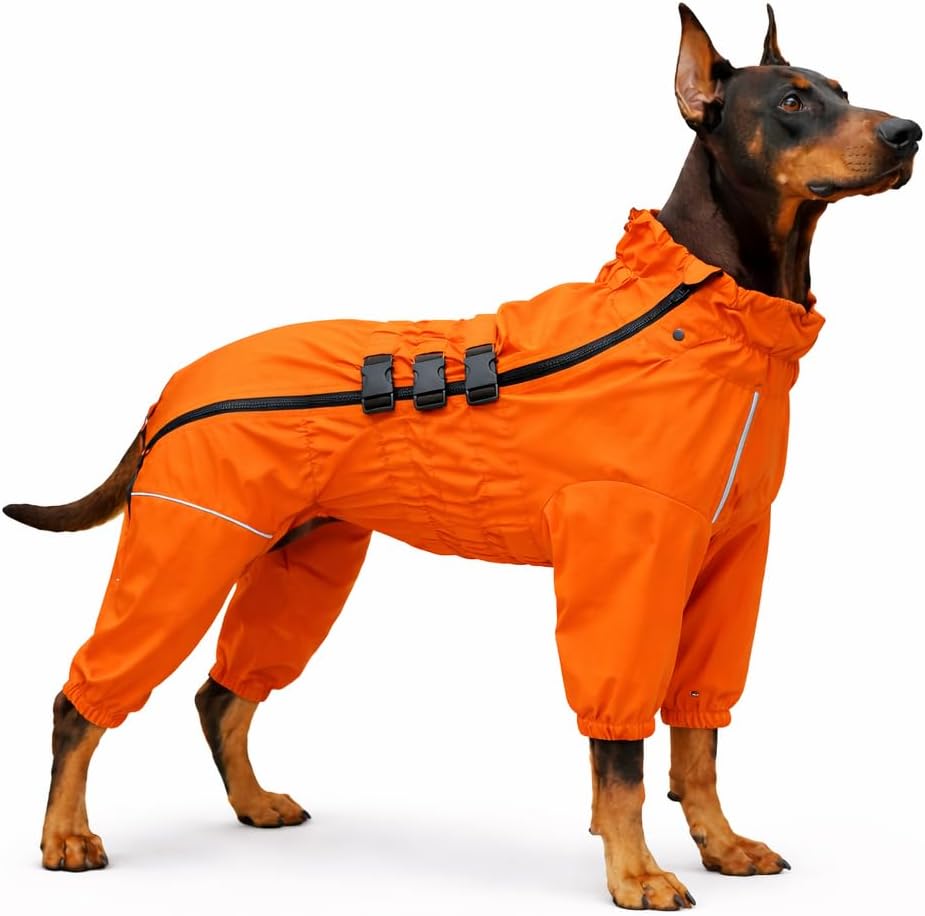 Lovelonglong full body waterproof dog raincoat with four legs and leash hole