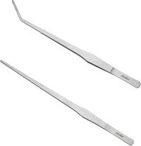 Aquarium Tweezers Extra Long 15 inches Feed Tong clamps - FEITA Straight and Curved Stainless Steel 38cm Tweezers Set for Fish Tank Plants Aquascape Tools & Reptile Feeding Tongs - Sliver 2Pcs