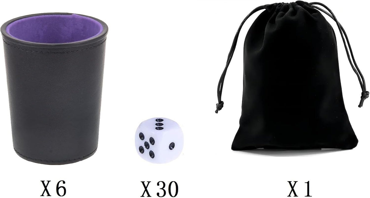 LoKii black and purple leather dice cups with felt lining and dot dice - view 18