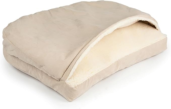 Snoozer Luxury Rectangle Cozy Cave Dog Bed - Indoor Dog Bed with Cover Cave, Covered Calming Burrow for Large Sized Pets with Blanket Attached, Enclosed, Washable - XL, Buckskin