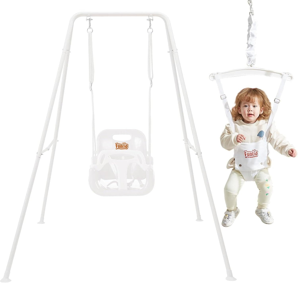 FUNLIO 2 in 1 Baby Jumper and Swing with 4 Sandbags - White