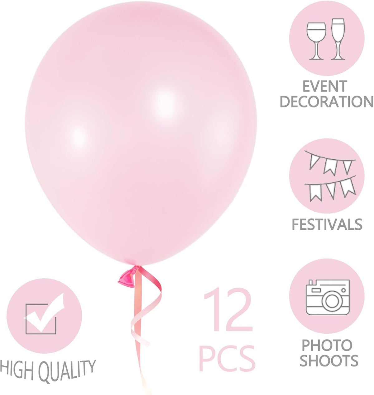 ASIYUHY Red Balloons 18 Inch 12 Pack Large Latex Party Balloons – Fun for Kids & Family - Pastel Pink Balloons - image 3