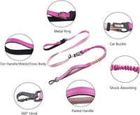 Hands Free Dog Leash for Large Medium Dogs Heavy Duty Bungee Reflective Adjustable Waist Leashes for Walking Running with Car Buckle 4-6FT (Rose)