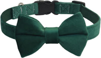 Dog Collar with Bowtie Soft Velvet Material with Quick Release Buckle - L / Green
