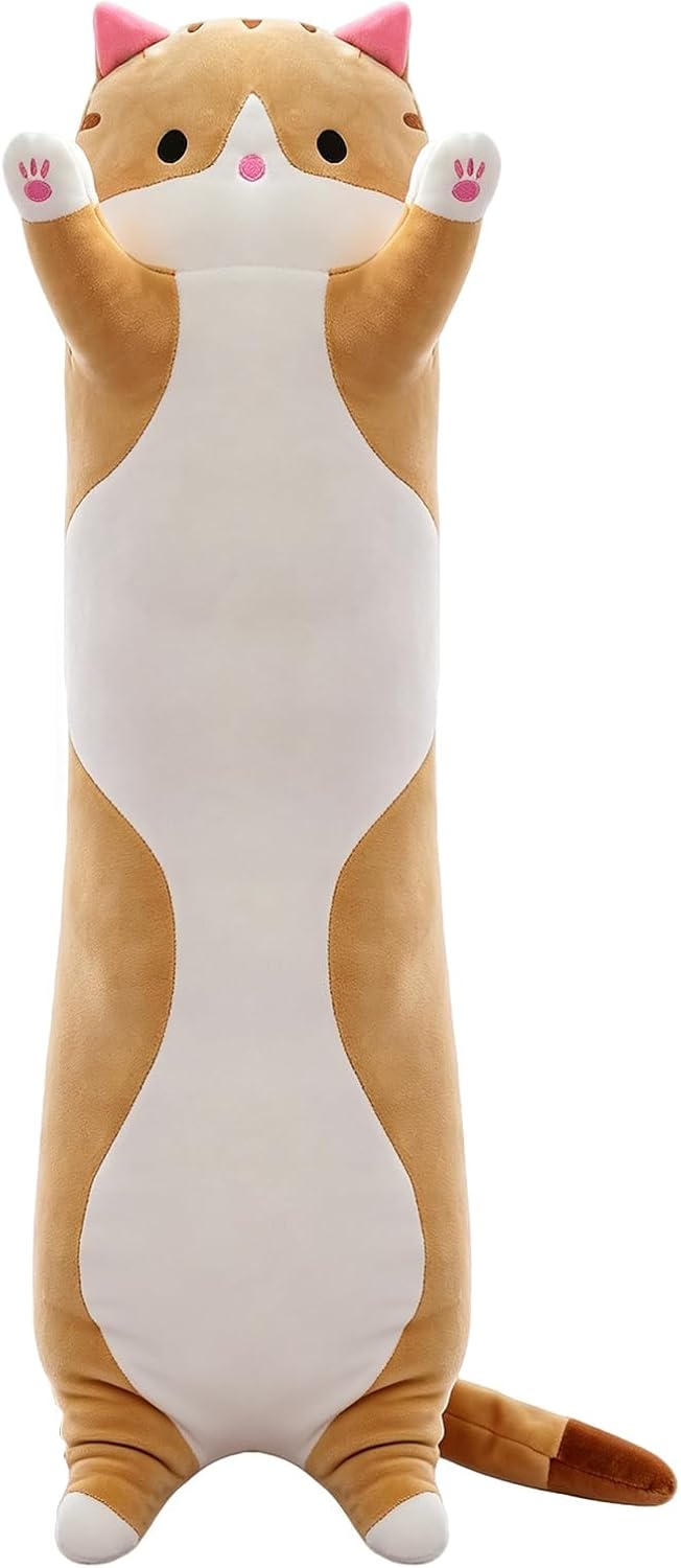 Cute Long Cat Plush Body Pillow, Soft Stuffed Animals 19.7 Inch – Fun for Kids & Family - Brown / 27.5 inches