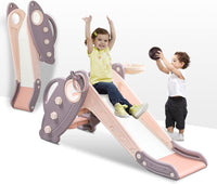 Onasti Kids Slide for Toddlers Age 1-3 with Basketball Hoop & Ring - Lila Pink