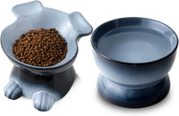 Nihow Elevated Ceramic Dog Bowls: 6.5 Inch Raised Dog Bowl for Food - 8.5 OZ + 22 OZ (2 Bowls) / Gray