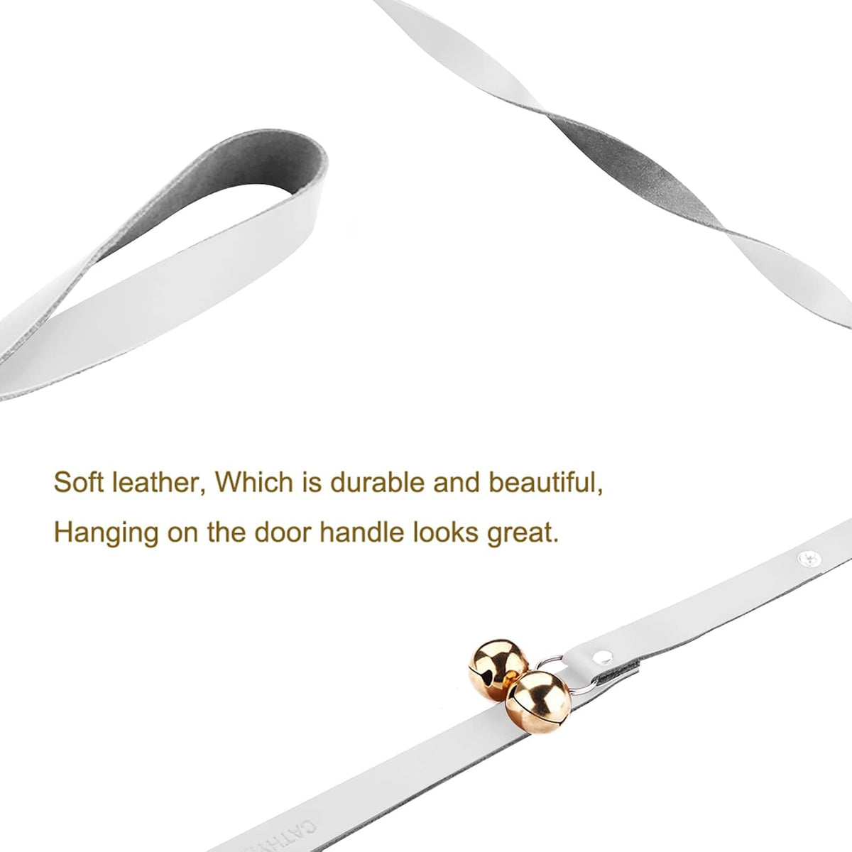 Leather Dog Doorbells to Go Outside, Brass Potty Training Bell – Essentials for Dogs - White Leather Golden Bells - image 3