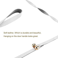 Leather Dog Doorbells for Door Knob/Potty Training/Go Outside, Length Adjustment Copper Dog Bell, Housetraining Hanging Bell, White Leather Golden Bells - 2 Pack.