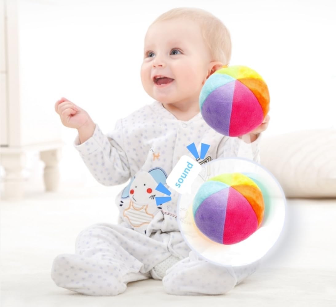 ZaH 5 inch rainbow baby rattle ball in soft polyester plush - view 3