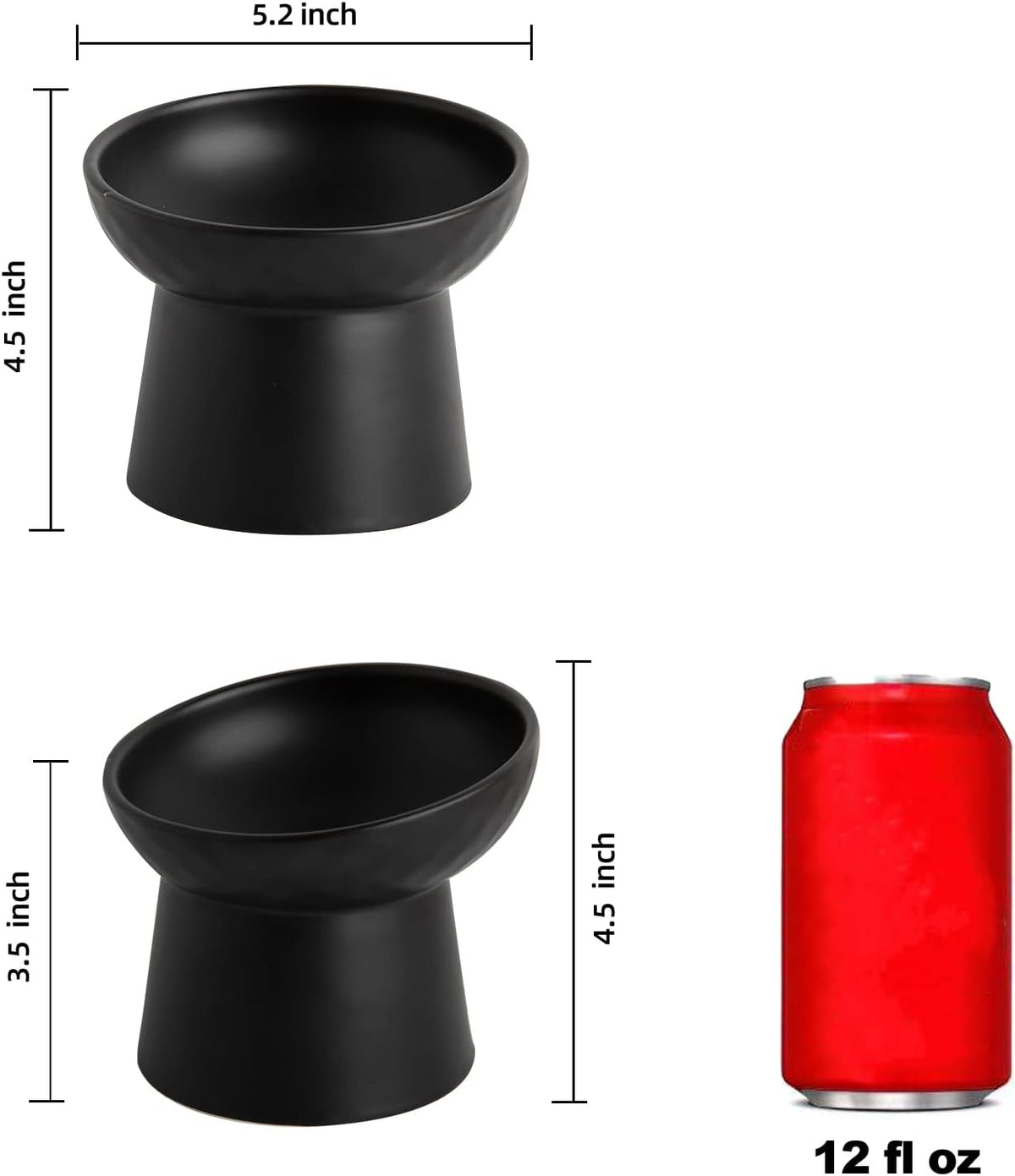 Elevated Cat Bowls, 15° Tilted Ceramic Raised Cat Food and Water Bowl Set, Whisker-Friendly - Black / 5.2 Inch (Pack of 1) - image 2