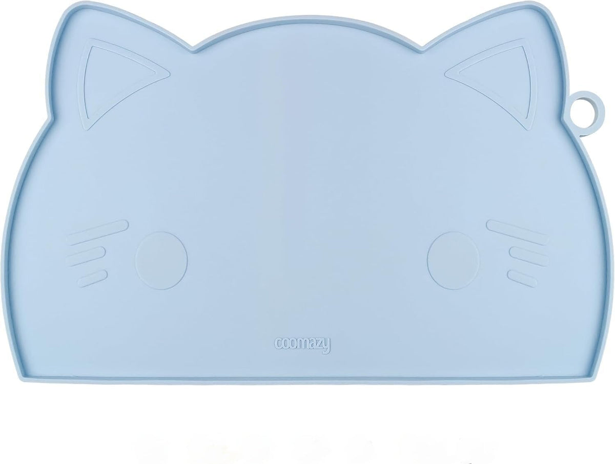 Coomazy Cat Food & Water Mat Thicker Non-Slip Silicone Mat - Blue / 15.8''L x 9''W