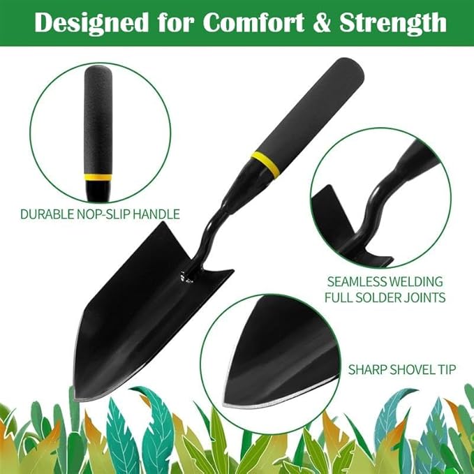 Gardening Tools – 3-in-1 Premium Garden Tool Set,Heavy Duty Pruning Shear, Trowel and Transplanter,Rust-Proof Hand Tool Set, Ideal Gardening Gifts for All (Black)