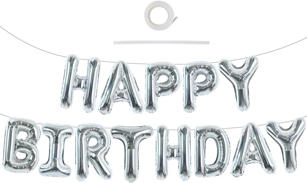 TONIFUL 16 Inch Black Happy Birthday Balloons Banner Decorations - Silver