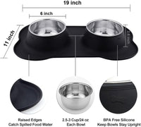 Dog Bowls Stainless Steel Bowls with No Spill Skid Resistant Silicone - Medium/24oz each - image 2