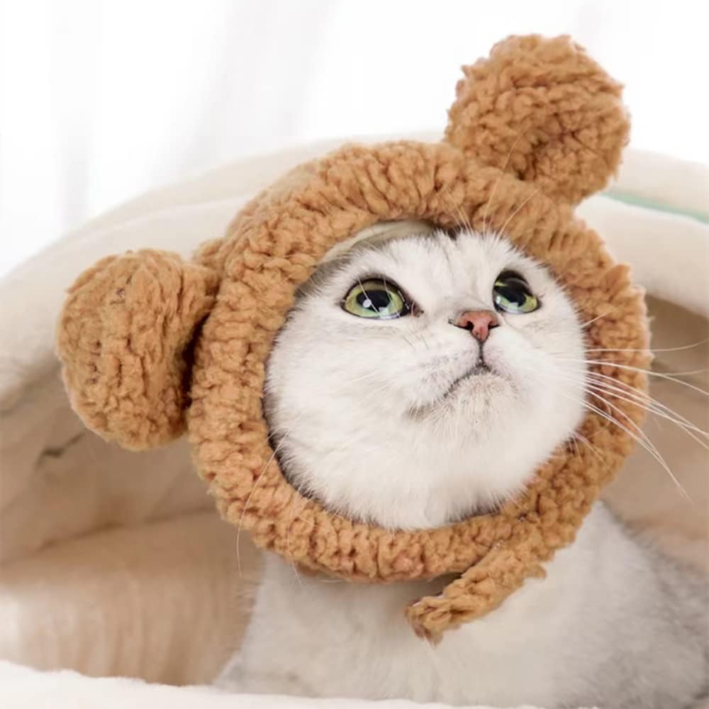 JOICEE Cute Cat Costume Warm Bear Hat Adjustable Small Pet Headwear - Brown - image 3