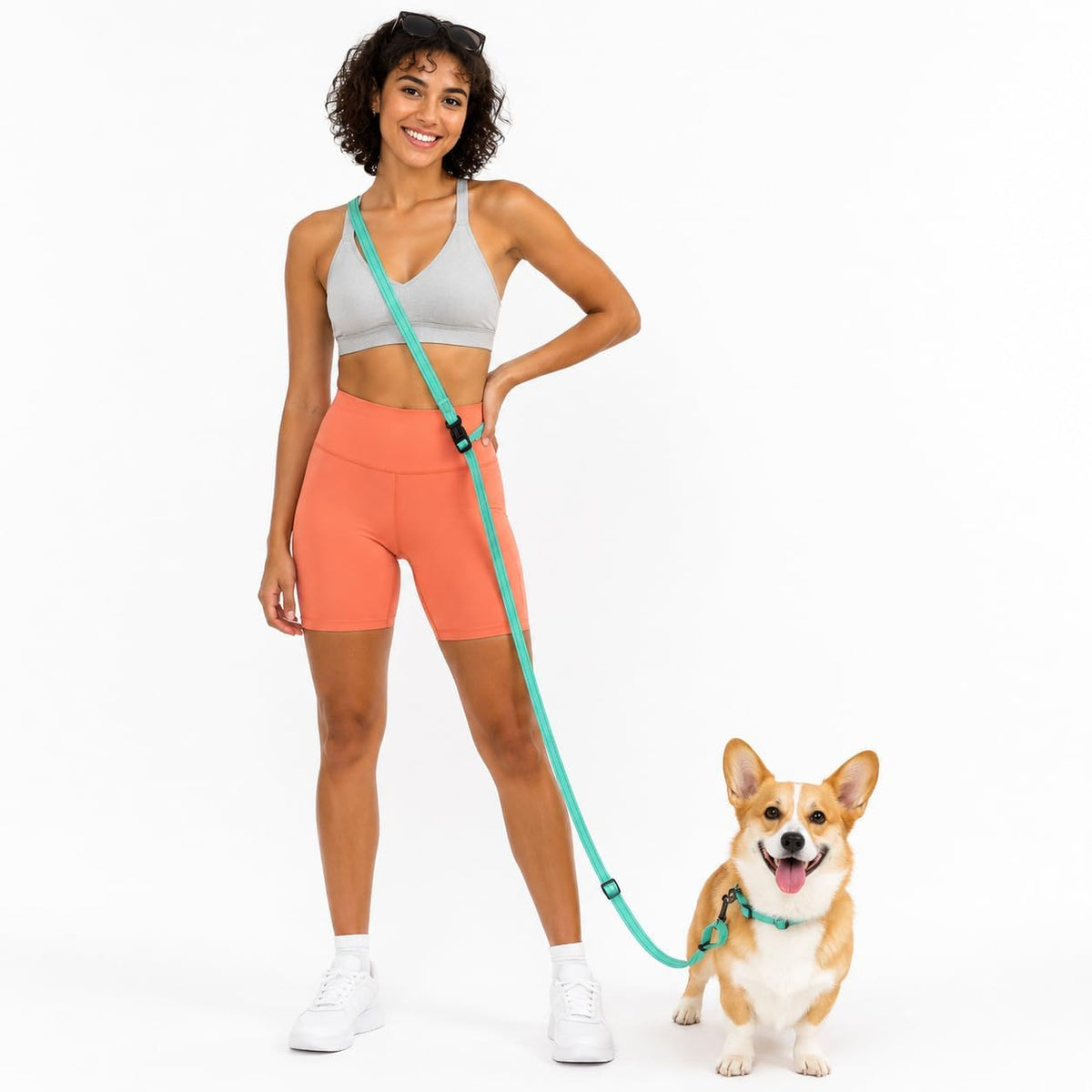 Kazazoo Hands-Free Dog Leash Adjustable Length 5-8 Ft - Green / M