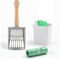 Cactus Cat Litter Scoop with Holder, 2 Replaceable Shovels - White / Dual Size Sifting (9mm+4mm)