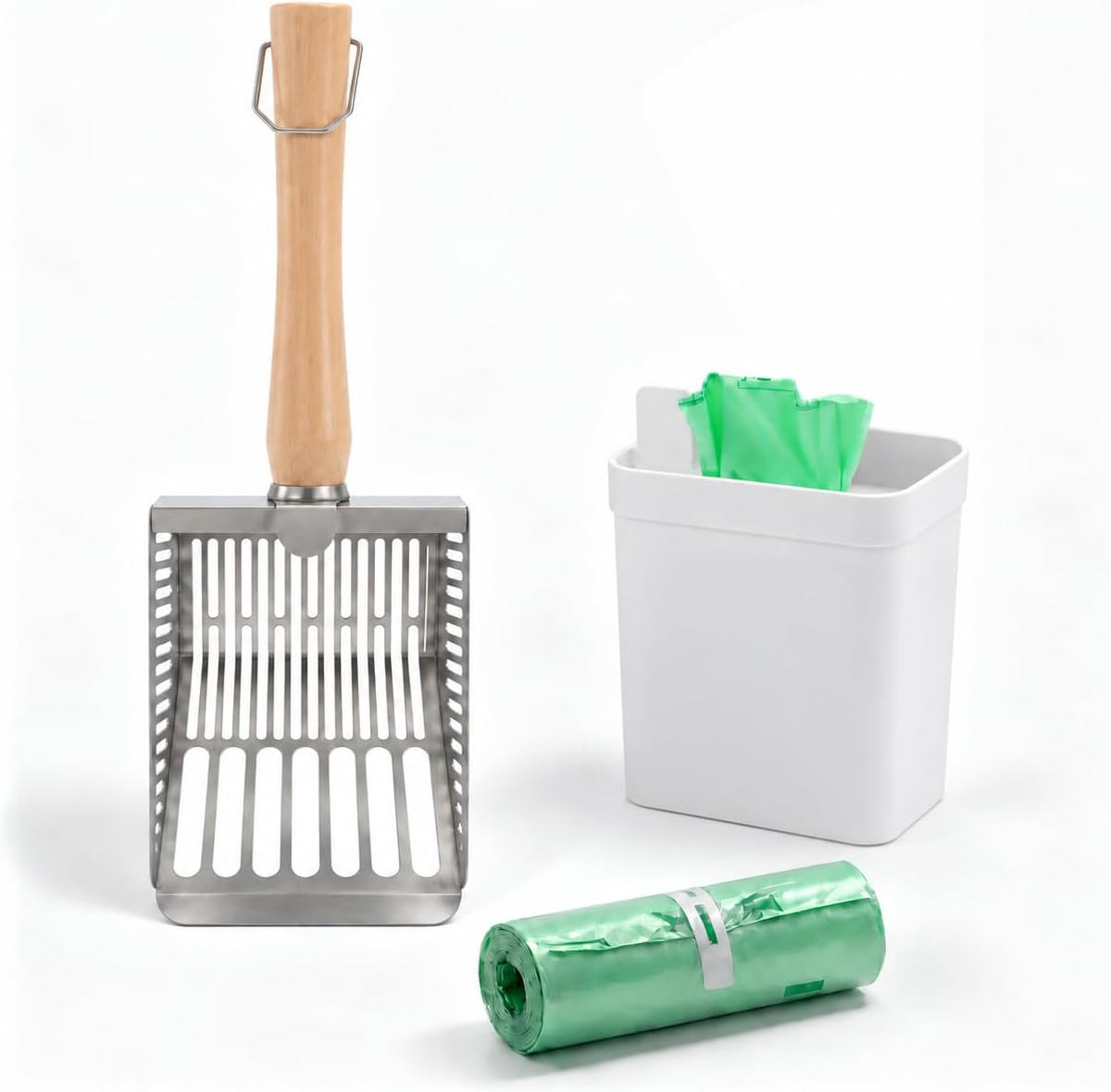 Cactus Cat Litter Scoop with Holder, 2 Replaceable Shovels - White / Dual Size Sifting (9mm+4mm)