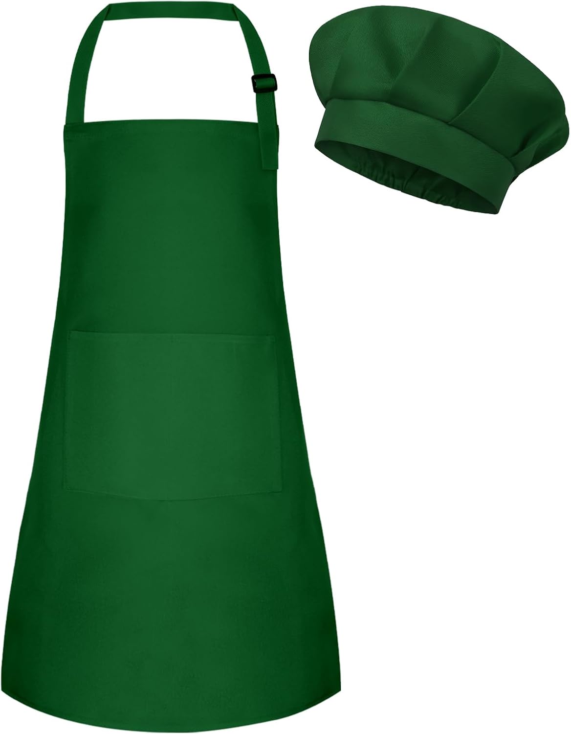 Kids Apron and Chef Hat Set Adjustable Child Art Aprons with 2 - I-dark Green / Large