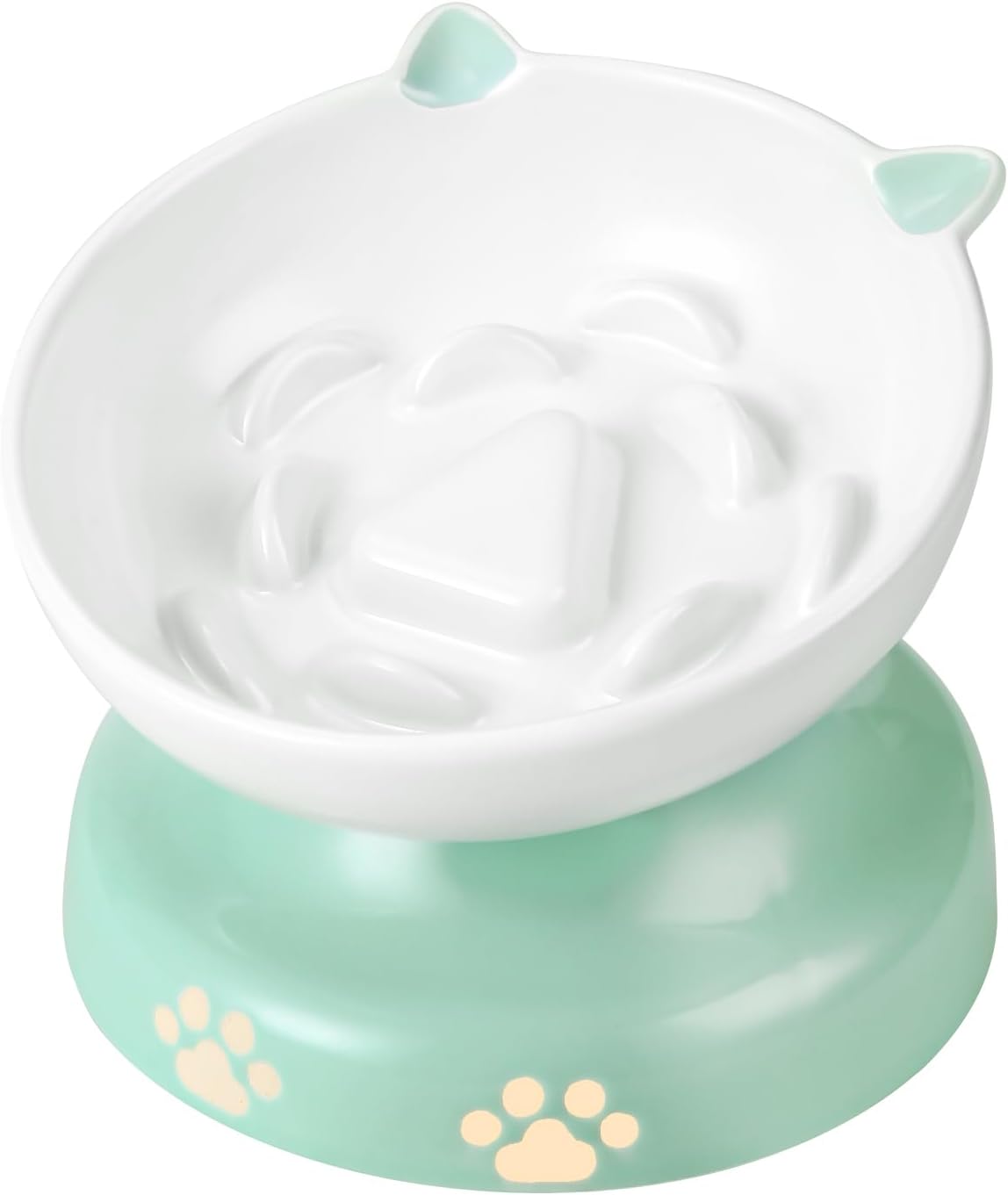 Y YHY Ceramic Cat Slow Feeder - Green / 6 inches