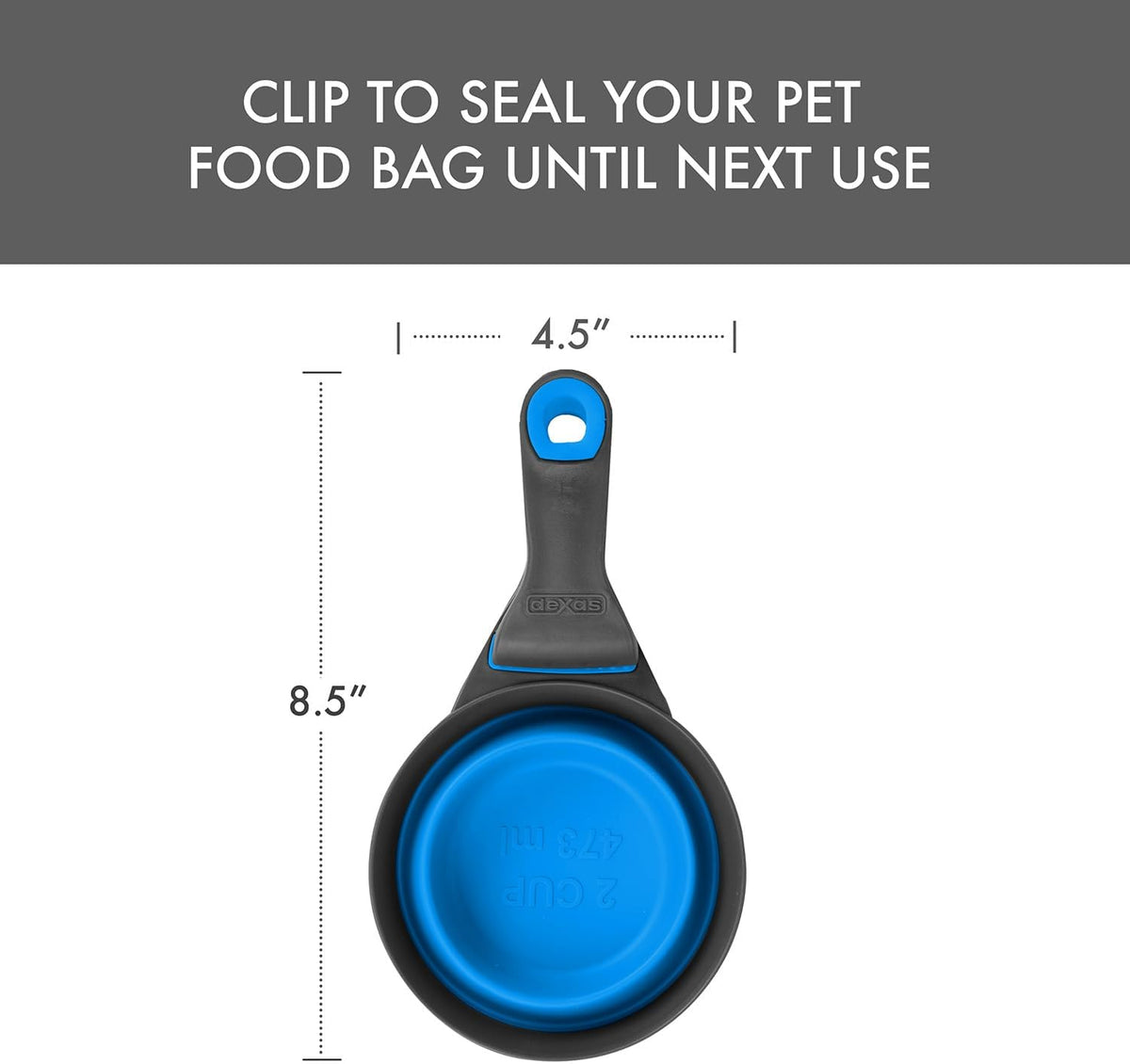Dexas Popware for Pets Collapsible Klip Scoop - 2 Cup Capacity / Pro Blue - image 3