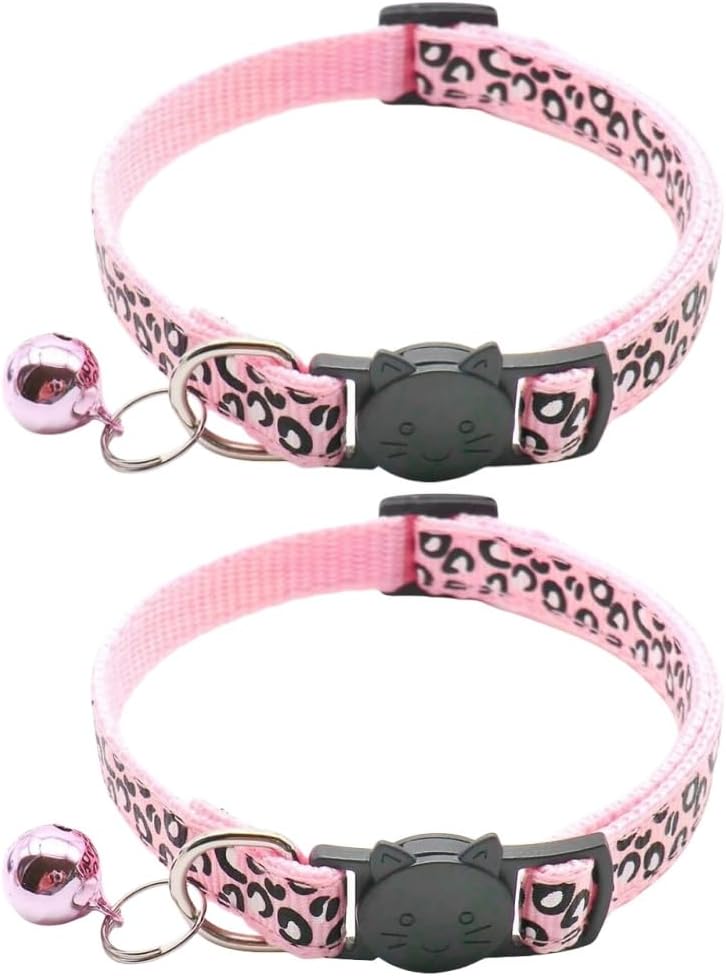 Reflective 2 Pack Breakaway Cat Collars with Bell Leopard Pattern - Pink