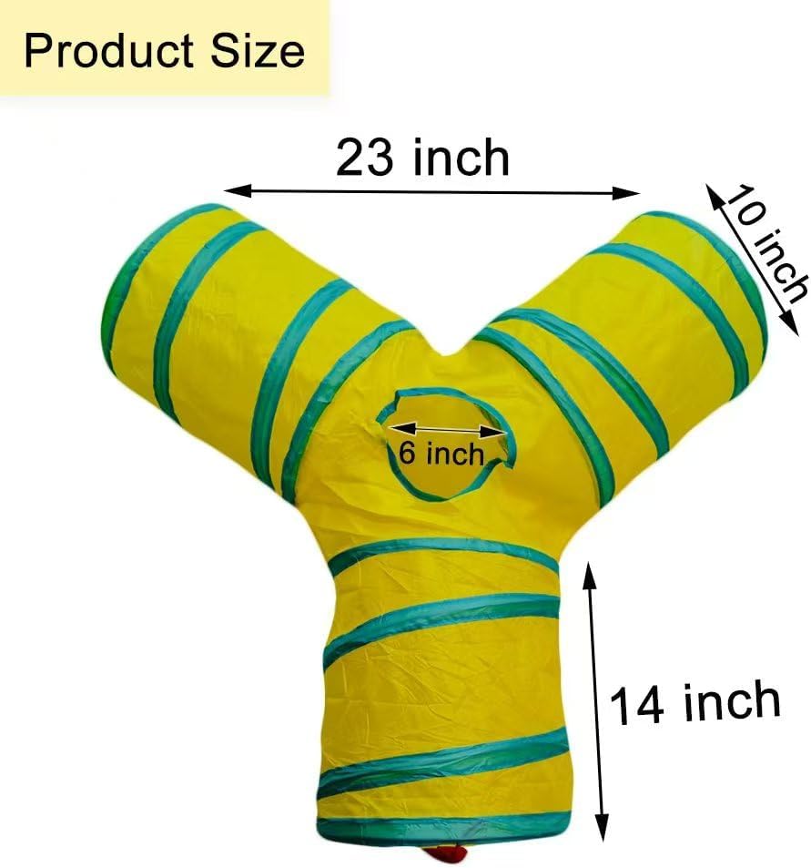 Cat Tunnel Tube Toys, 3 Ways Tunnels for Indoor Cats with Play Ball – Essentials for Cats - 3 Way Yellow Green - image 3