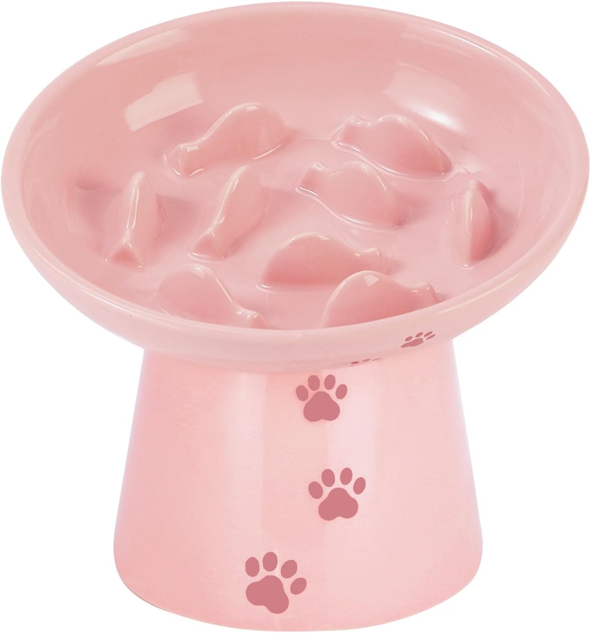 Y YHY Slow Feeder Cat Bowl, Ceramic Cat Slow Feeder Bowl - Pink