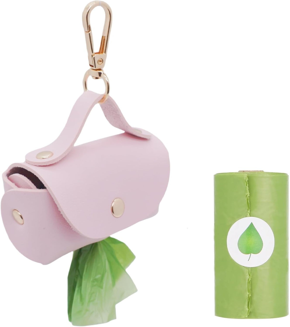 Leather Poop Bag Holder Dispenser for Leash - Pink
