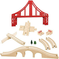 OrgMemory wooden train track bridge supports in natural beech wood with straight tracks - view 4