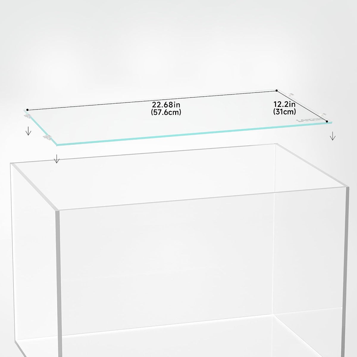 LANDEN Glass Aquarium Lid with Clips for 30x30cm 6.6 Gallon Rimless - Glass Lid / 576x310mm (1 pc) - image 3