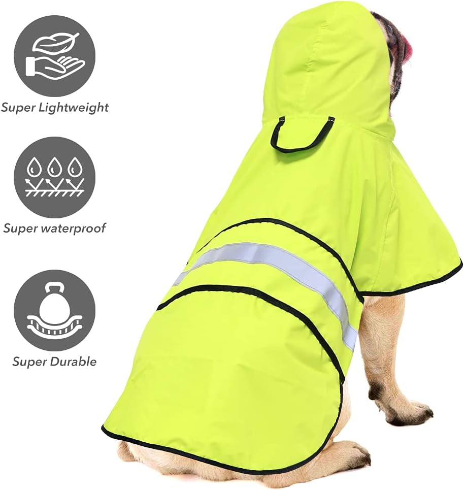 Waterproof Dog Raincoat, Adjustable Pet Rain Coats - Neon Green / Small - image 2