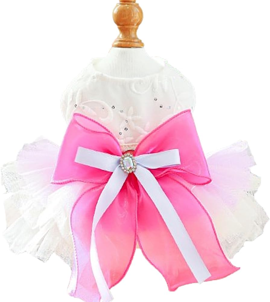 ANIAC Embroidered Dog Dress for Small Dog - Red bow / Small
