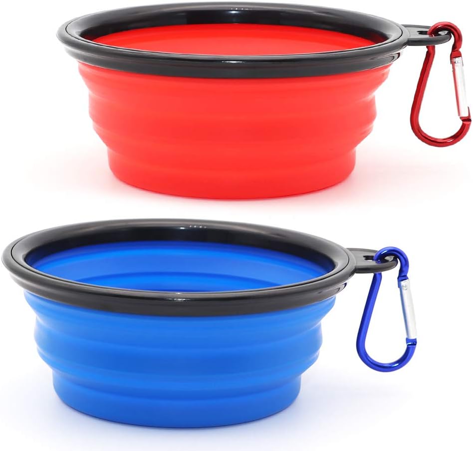 Dog Bowl Pet Collapsible Bowls - Small / Blue+Red